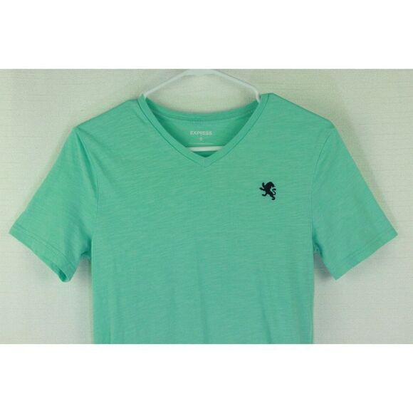 Express T-Shirt V Neck Short Sleeve Cotton Blue Embroidered Logo Womens XS - Picture 6 of 6
